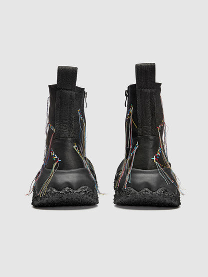 Black Geometric Planet Fringe Western Ankle Boots