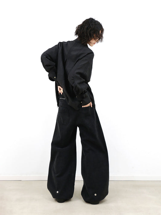 RELABEL Washed Studded Panel Oversized Jeans Black