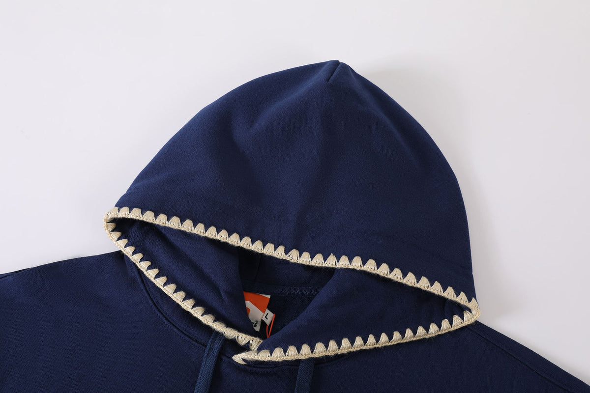 DONSMOKE Retro Embroidered Patch Whipstitch Hoodie
