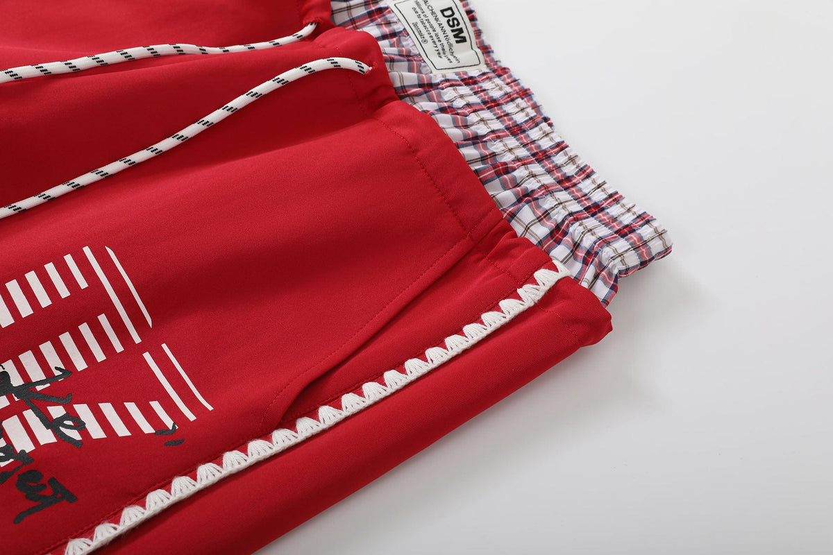 DONSMOKE Plaid Double-Waist Contrast Webbing Sweatpants