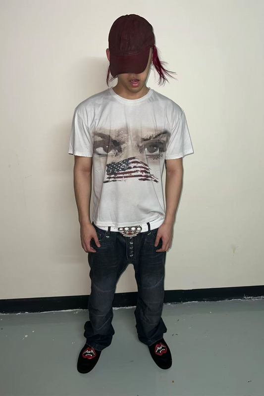 TECNINEGROUP Washed Distressed Eye Graphic T-Shirt