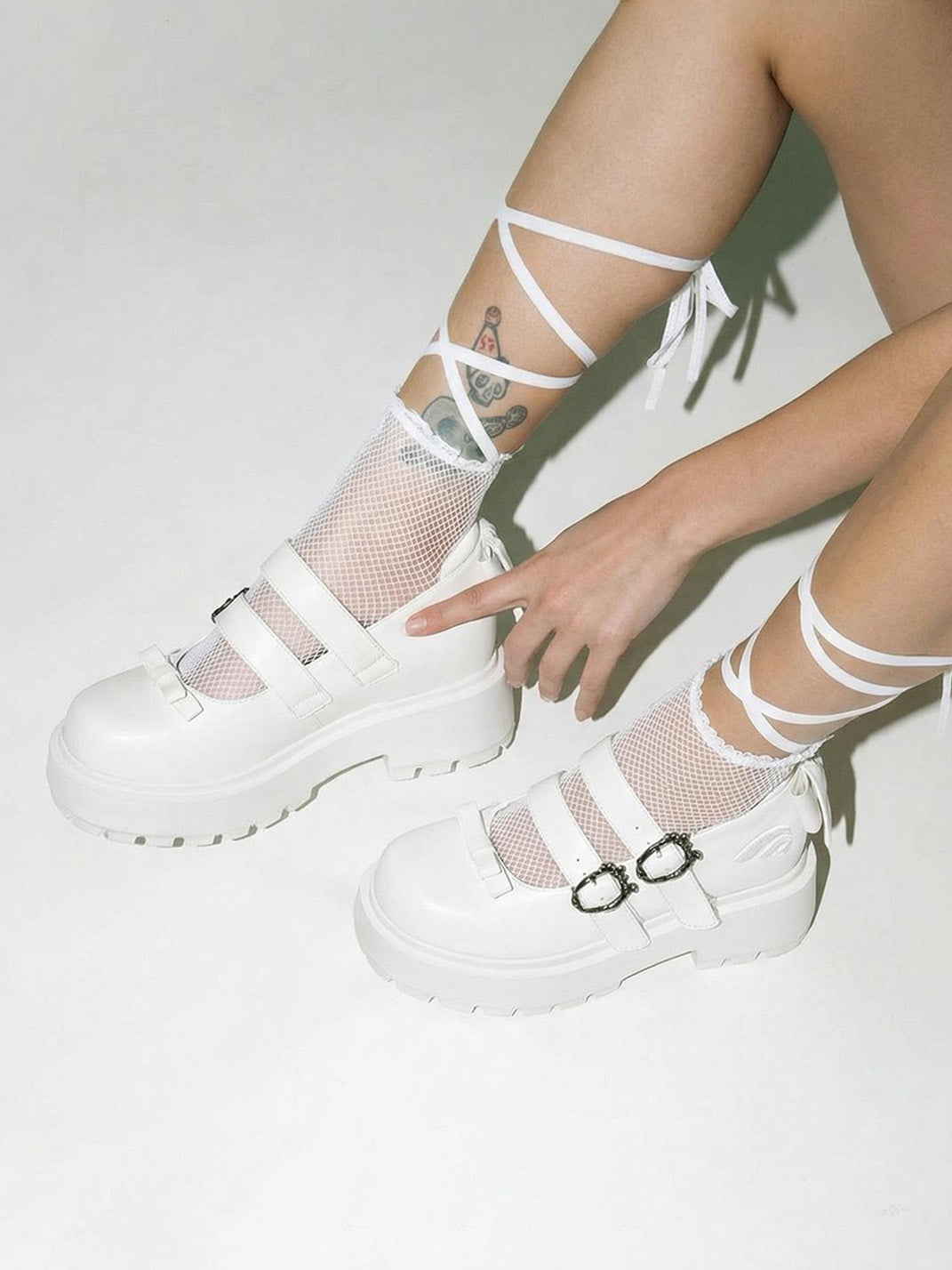 White Bow Platform Mary Jane Shoes