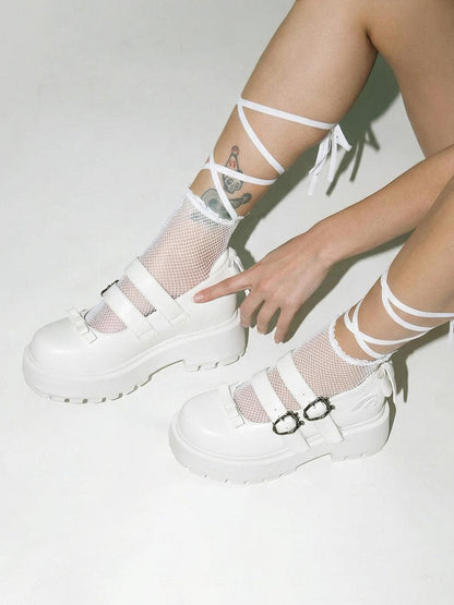 White Bow Platform Mary Jane Shoes