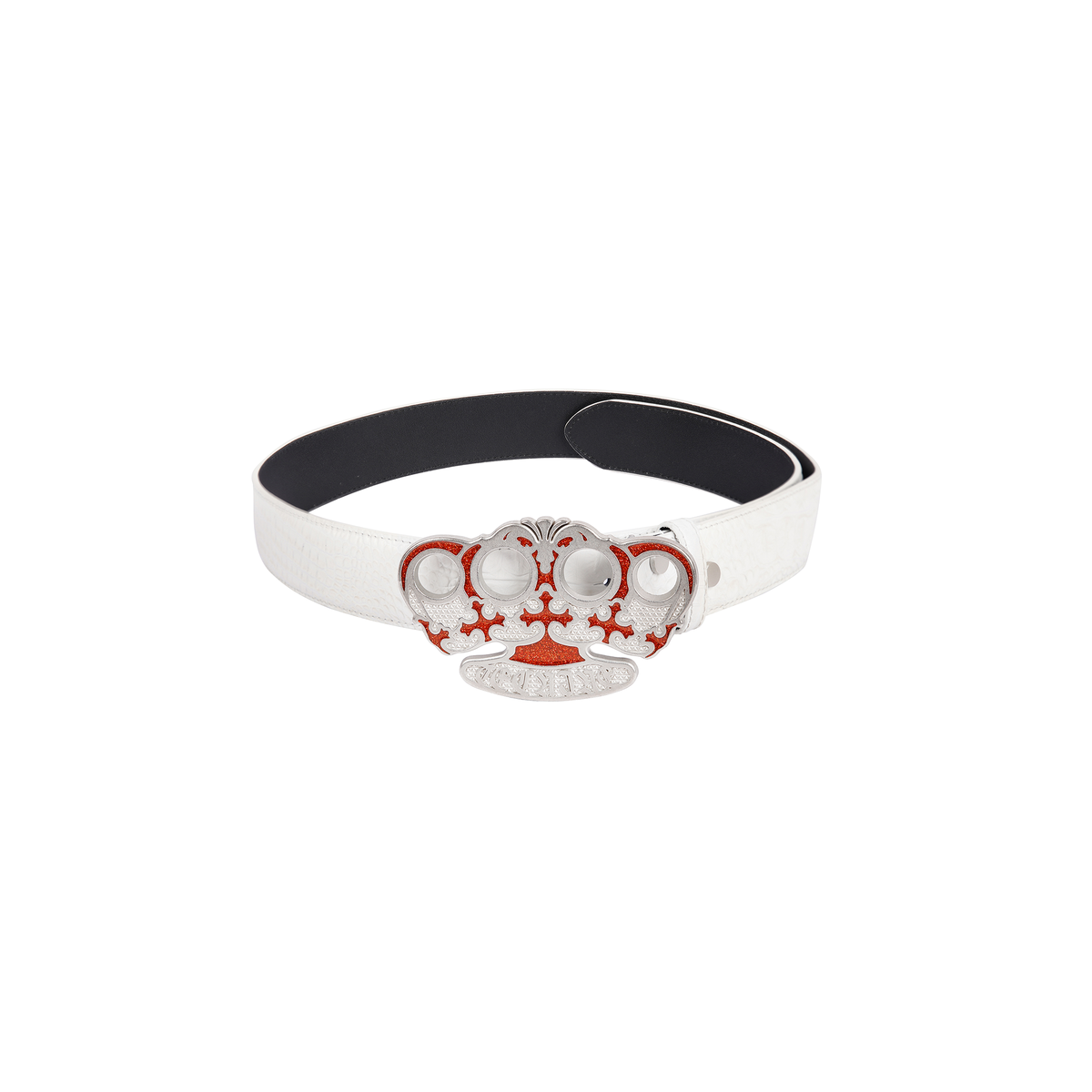 TECNINEGROUP Knuckle Crown Glitter Croc Leather Belt