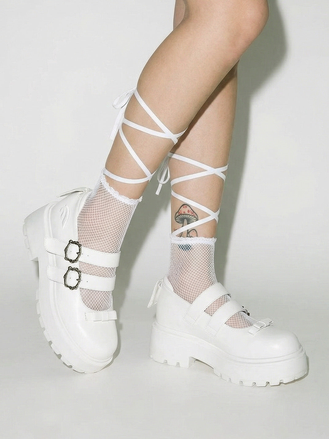 White Bow Platform Mary Jane Shoes