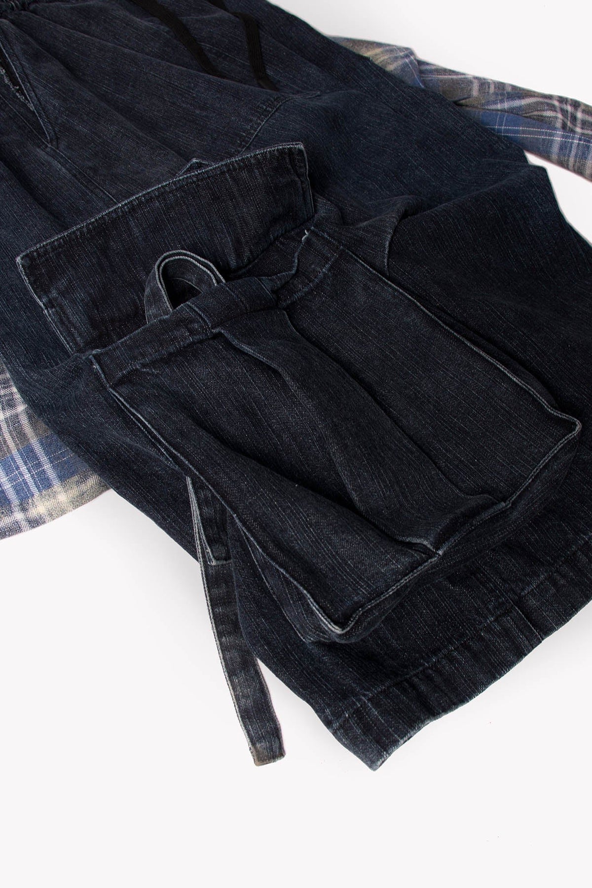 RELABEL Detachable Plaid Drape Denim Shorts