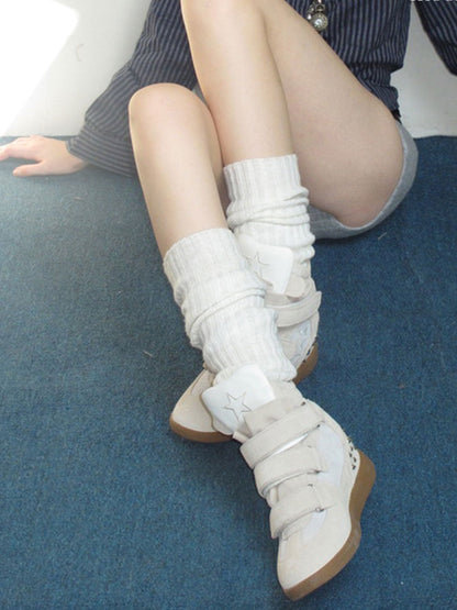 Velcro Leather Hidden-Wedge Sneakers