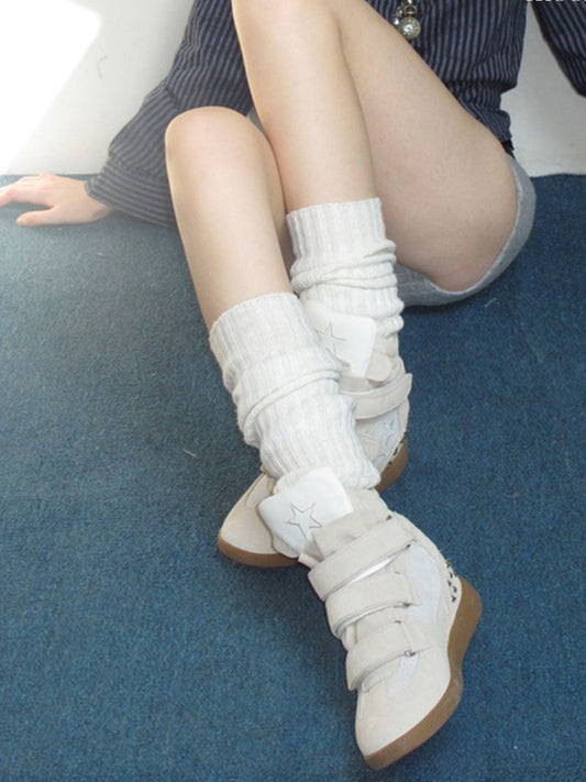 Velcro Leather Hidden-Wedge Sneakers