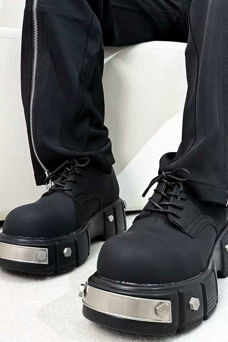Black Metal Platform Derby Shoes