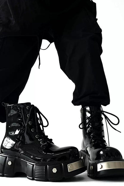 Patent Leather Platform Combat Boots