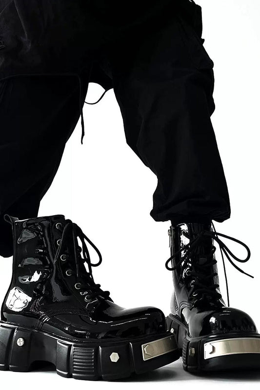 Patent Leather Platform Combat Boots