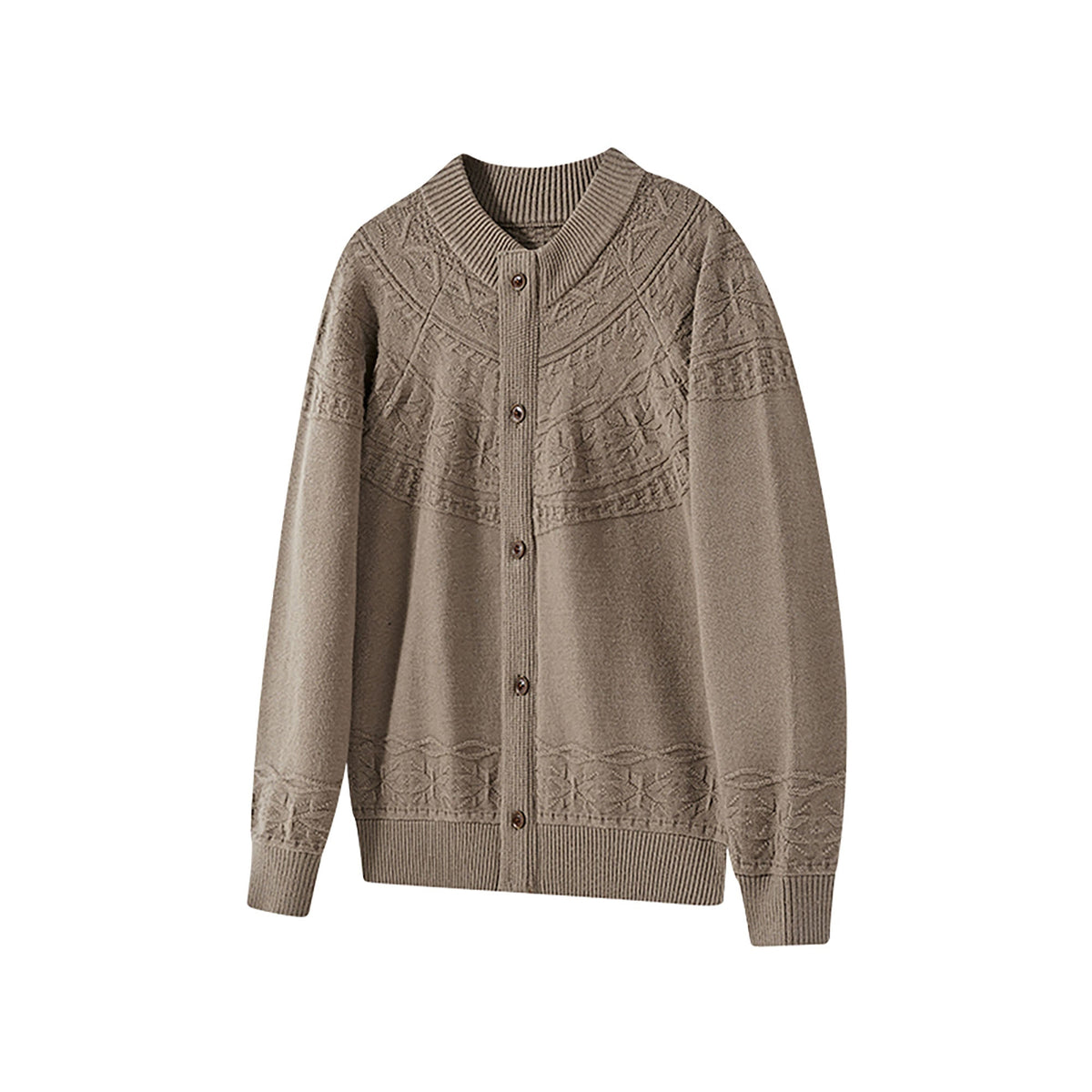 KREATE Double-Placket Jacquard Yoke Cardigan
