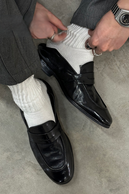 Washed Leather Loafer Shoes