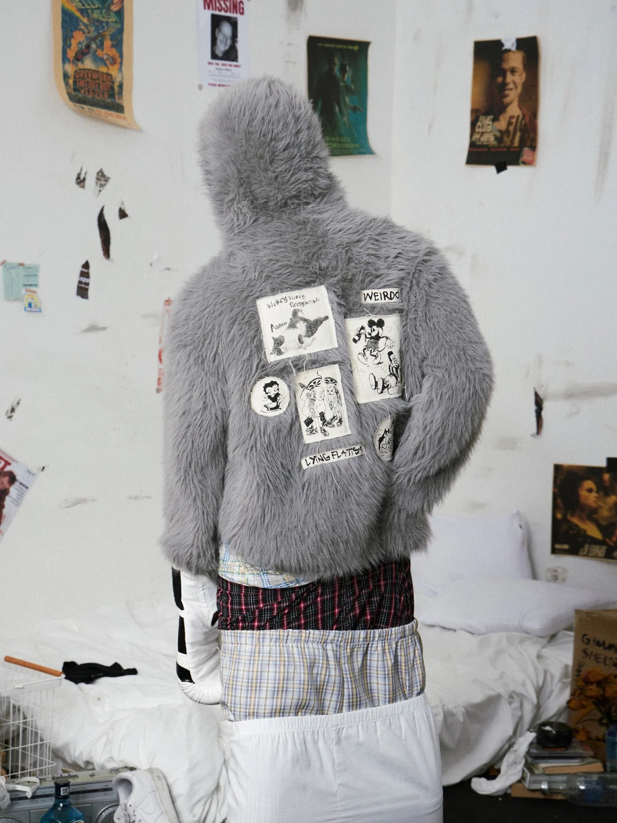 Fluffy Embroidered Hooded Knit Sweater
