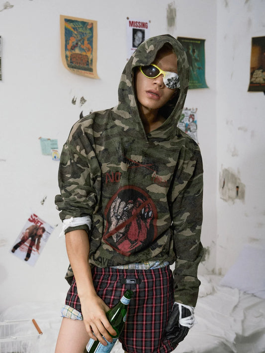 Vintage Camouflage Print Hoodie