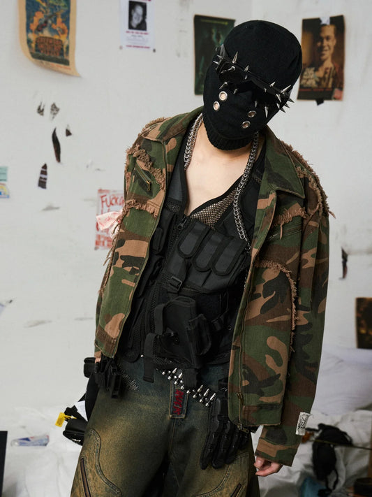 Camouflage Distressed Work Jacket