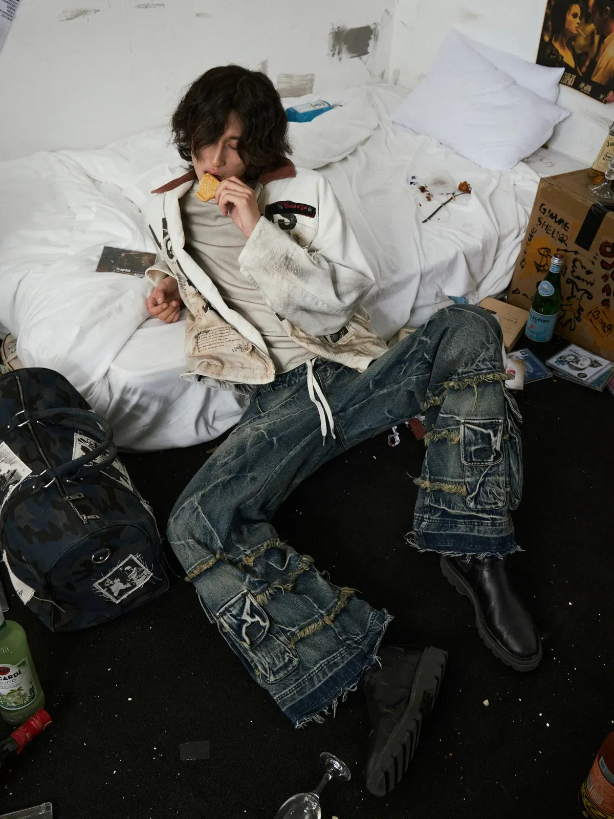 Double Waistband Cargo Jeans