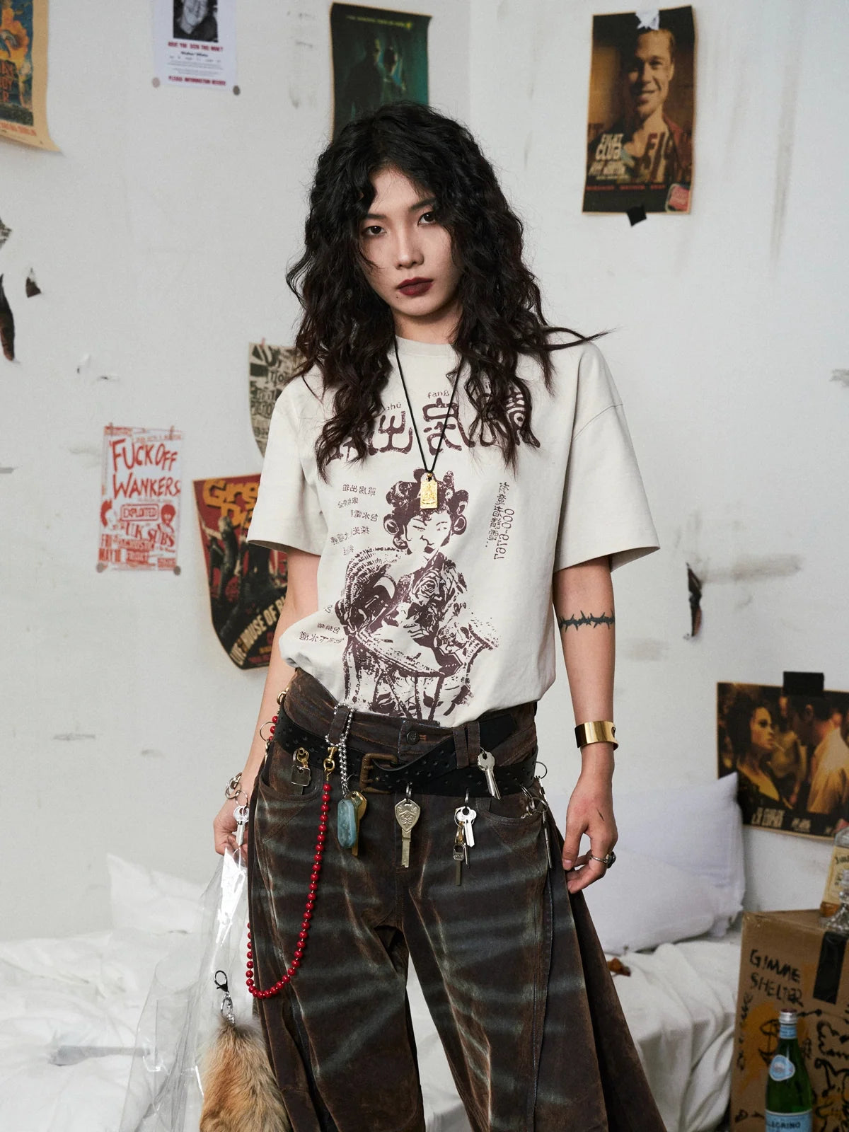 Vintage Beige Printed T-Shirt