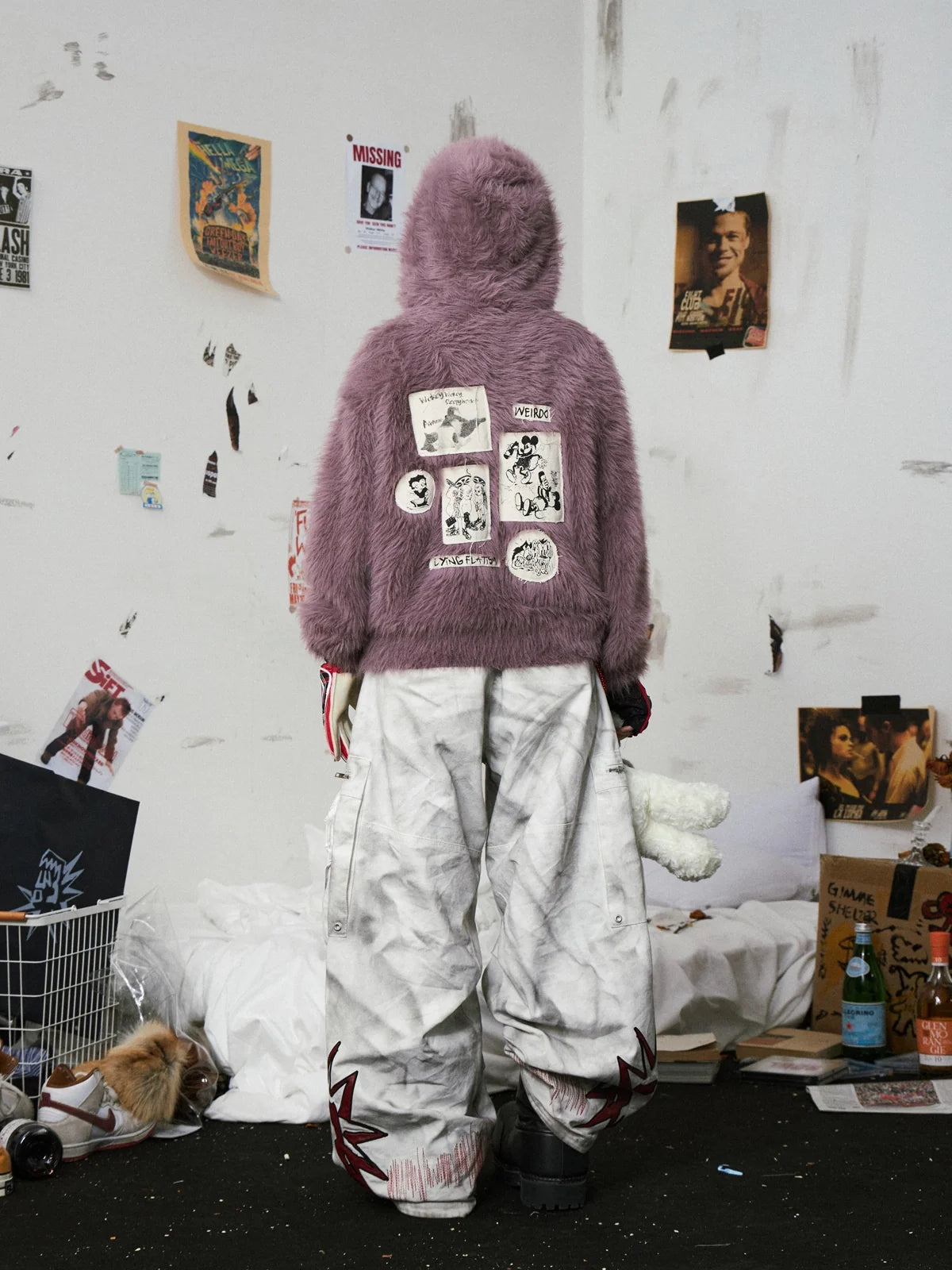 Fluffy Embroidered Hooded Knit Sweater