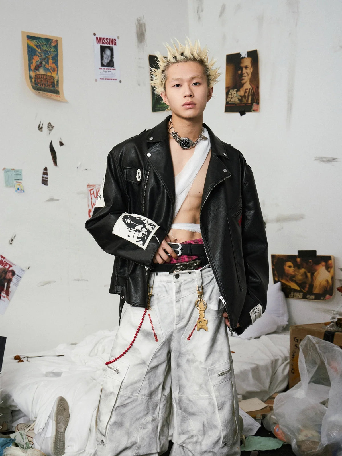 Punk Embroidered Leather Jacket