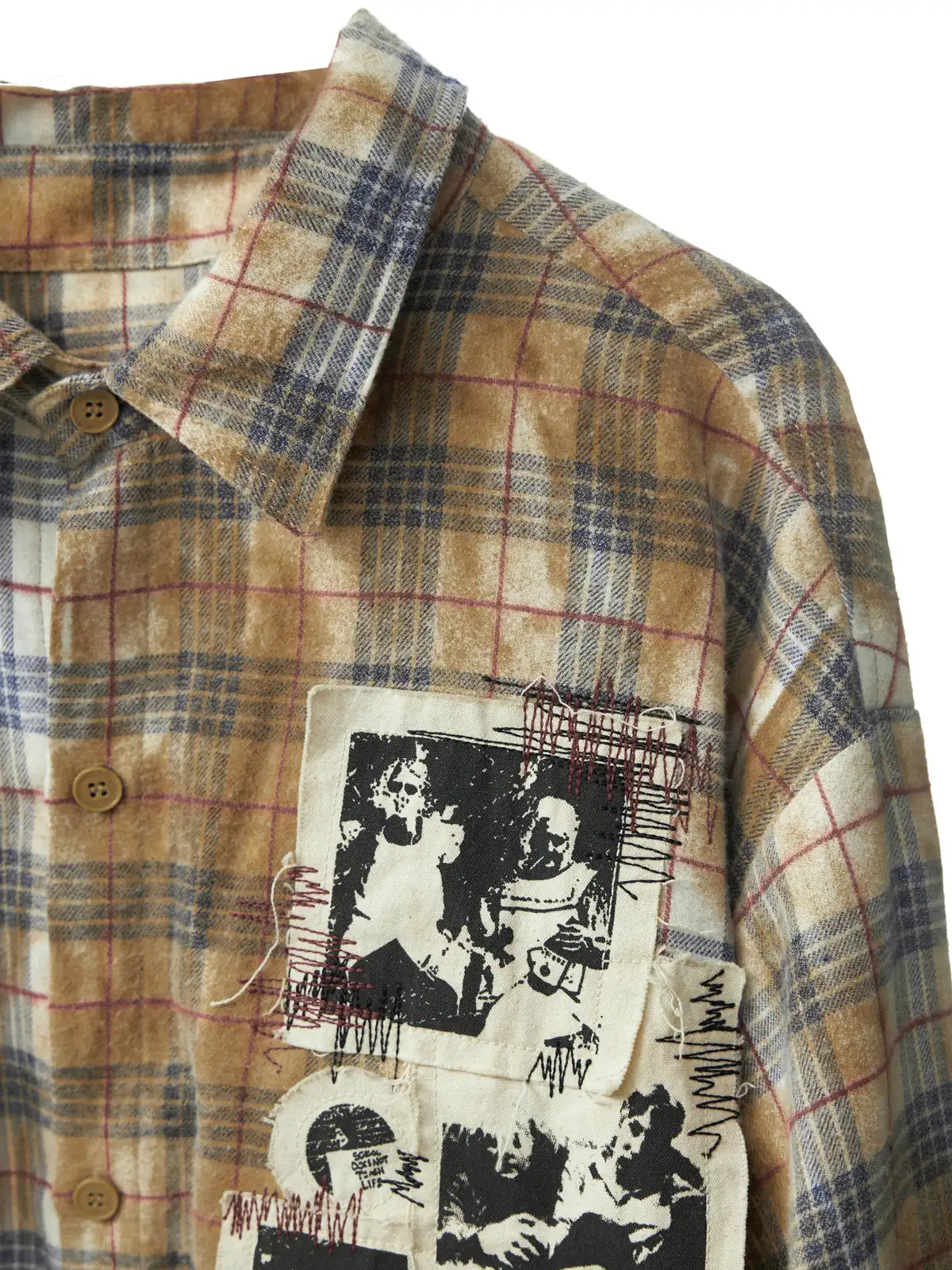 EMO Grunge Patchwork Stain Plaid Shirt