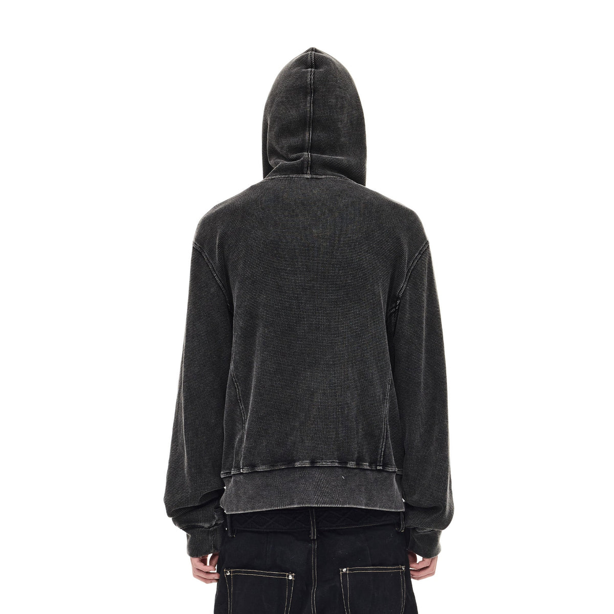 WHISTLEHUNTER Washed Waffle Studded Zip-Up Hoodie
