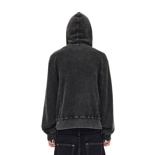 WHISTLEHUNTER Washed Waffle Studded Zip-Up Hoodie