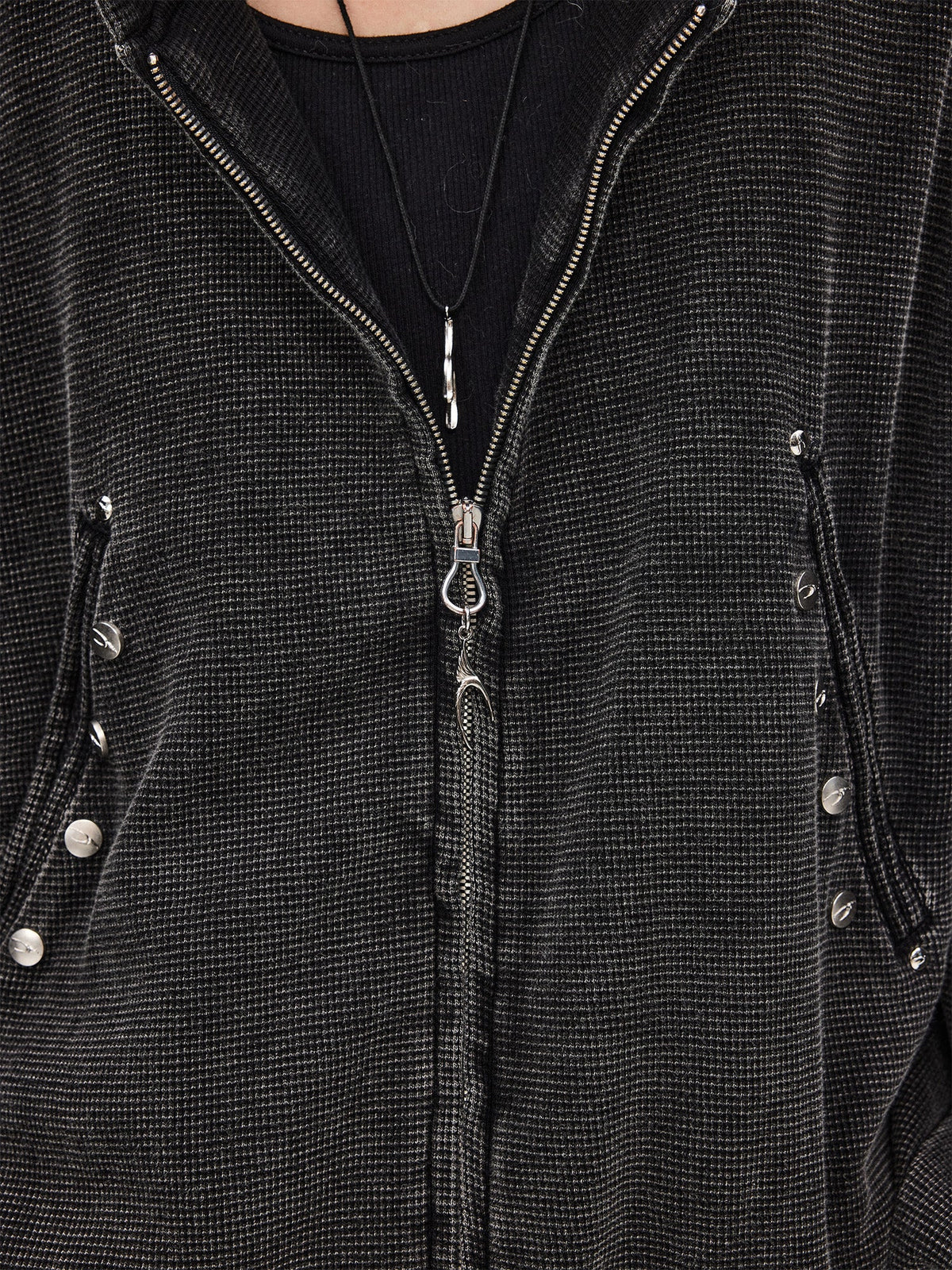 WHISTLEHUNTER Washed Waffle Studded Zip-Up Hoodie