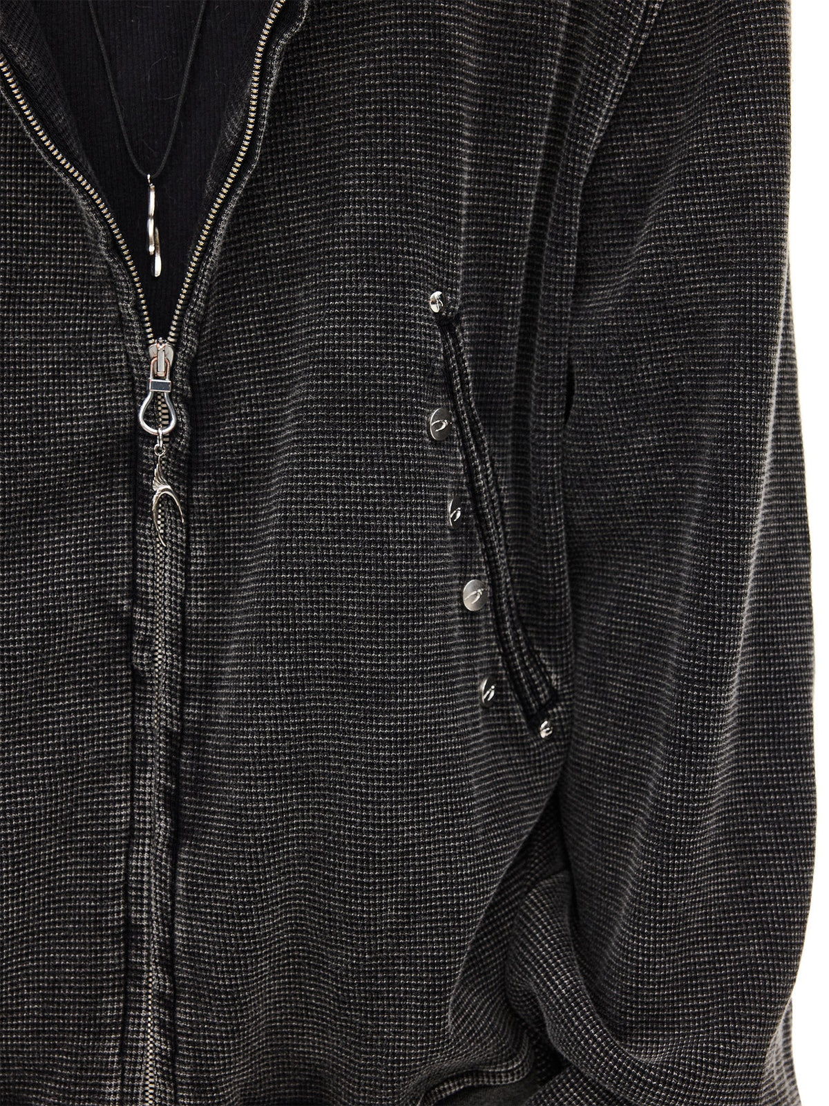 WHISTLEHUNTER Washed Waffle Studded Zip-Up Hoodie