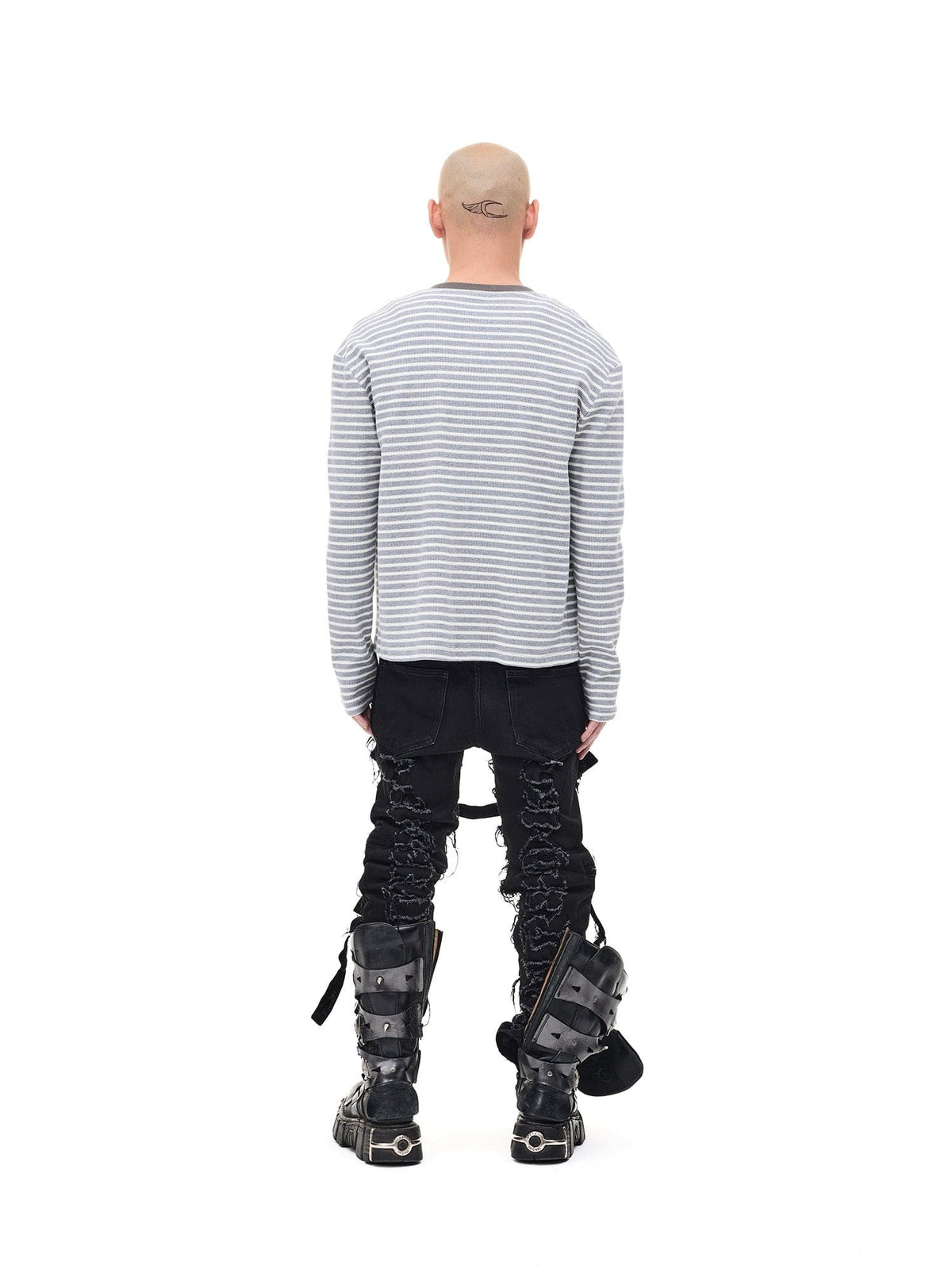 WHISTLEHUNTER Striped Badge Snap Slim Cardigan