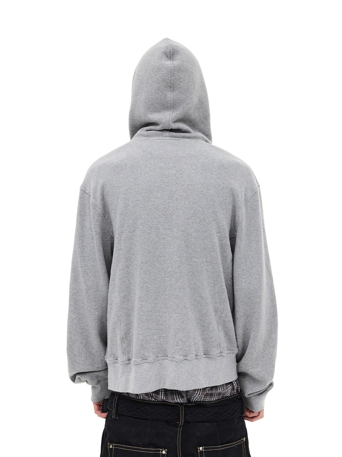 WHISTLEHUNTER Washed Waffle Studded Zip-Up Hoodie