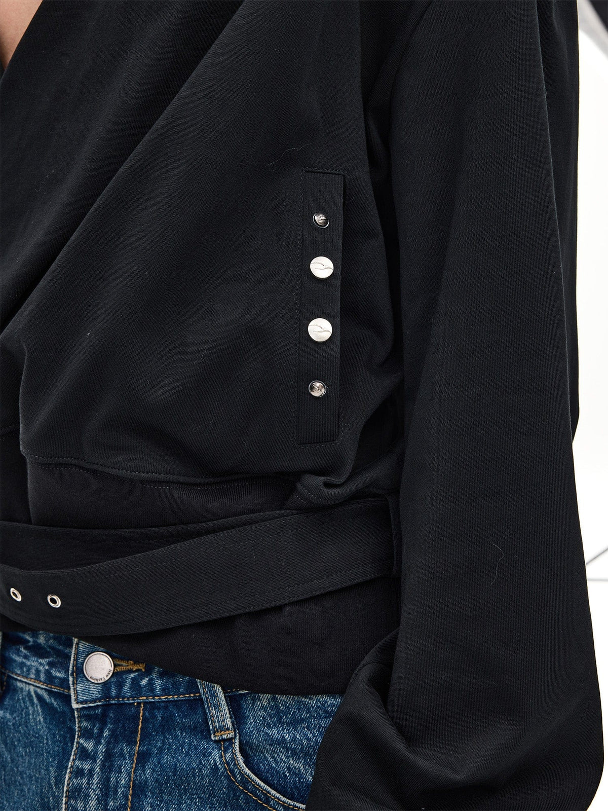 WHISTLEHUNTER Detachable-Belt Deep V-Cut Hardware Hoodie