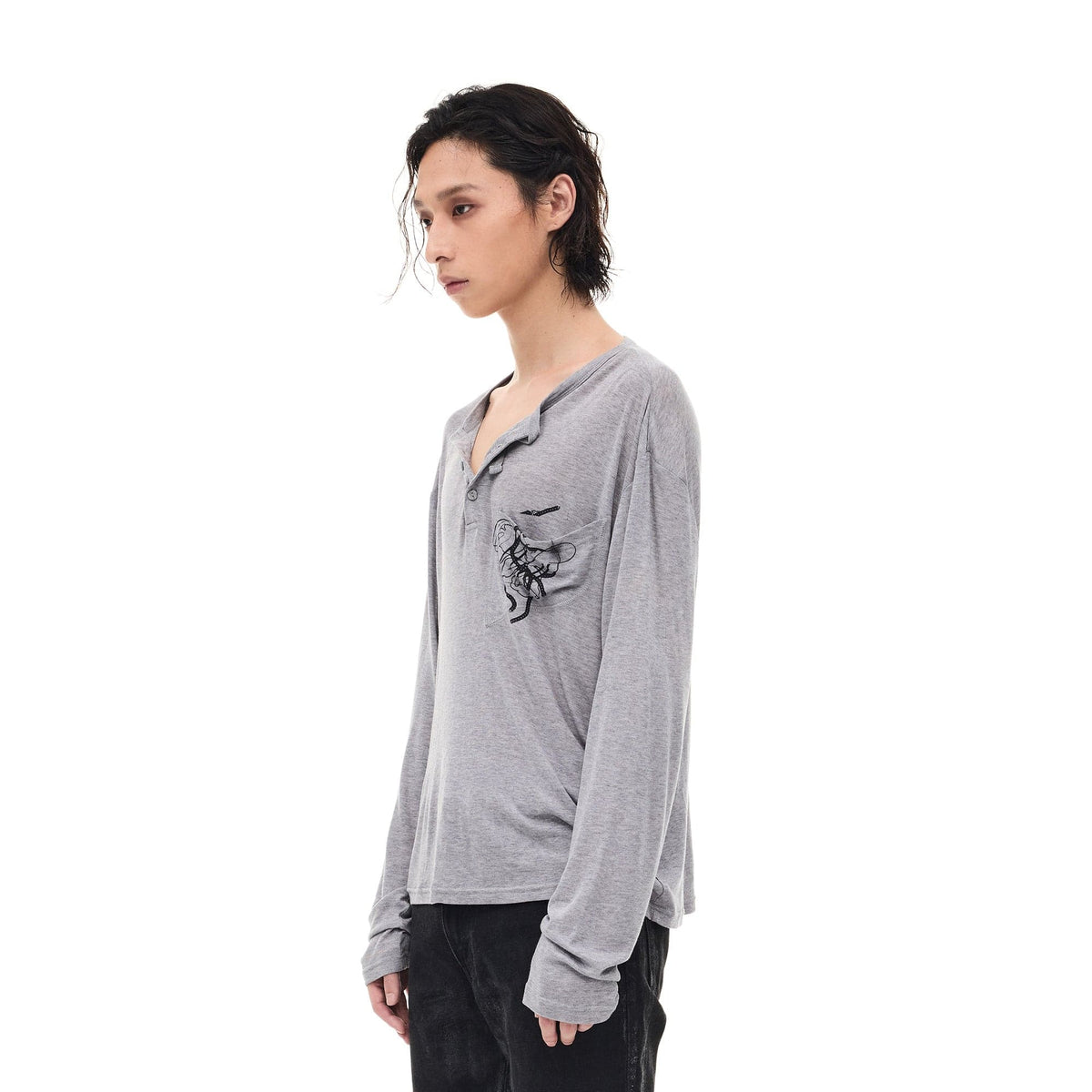 WHISTLEHUNTER Merino-Tencel Henley Graphic Long-Sleeve Tee
