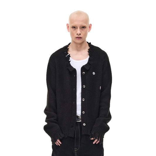 WHISTLEHUNTER Distressed Frayed-Edge Badge Cardigan