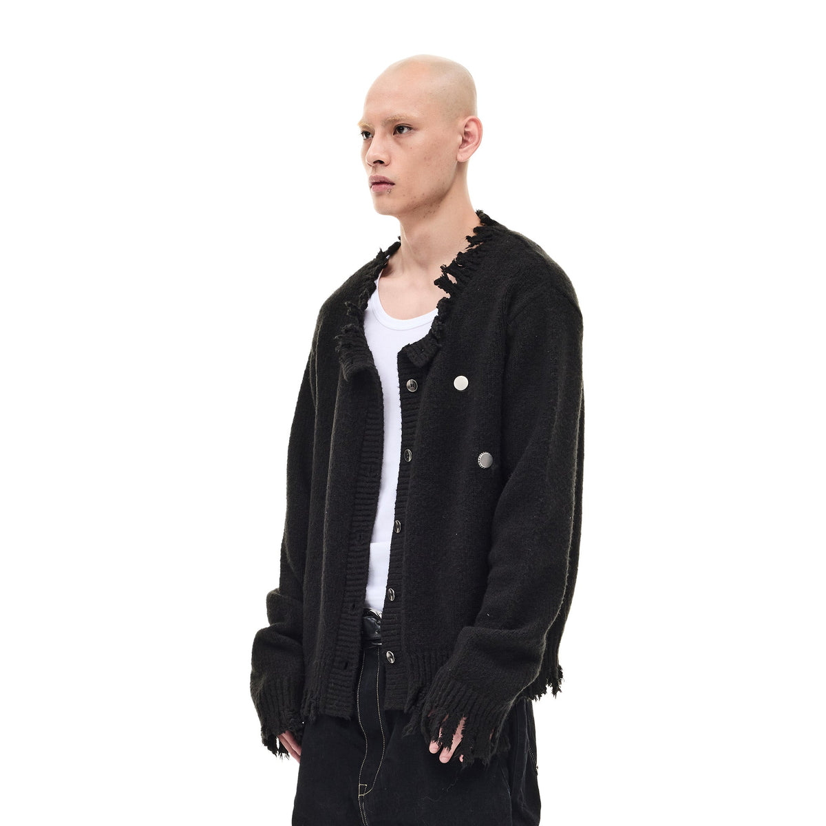 WHISTLEHUNTER Distressed Frayed-Edge Badge Cardigan