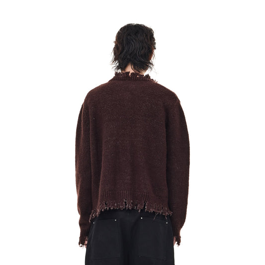 WHISTLEHUNTER Distressed Frayed-Edge Badge Cardigan
