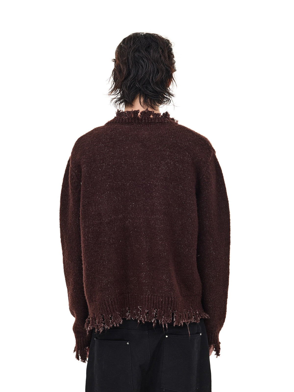 WHISTLEHUNTER Distressed Frayed-Edge Badge Cardigan