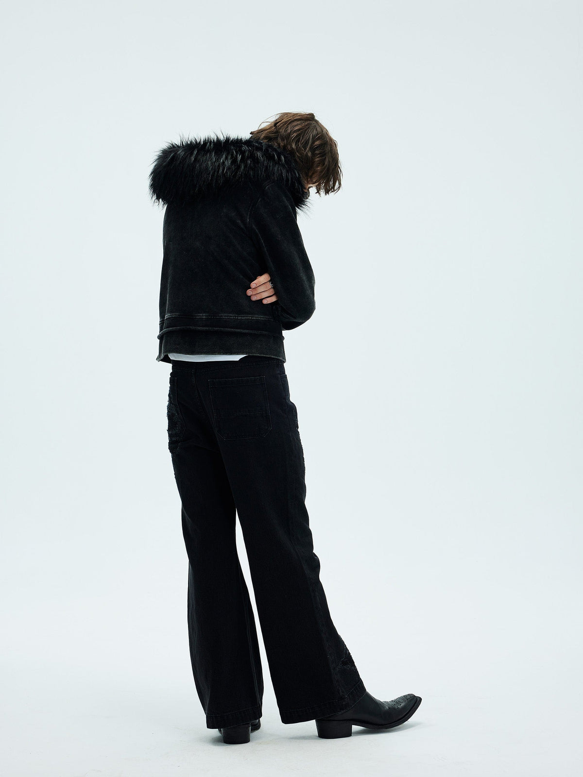 WHISTLEHUNTER Detachable Collar Washed Zip-Up Hoodie