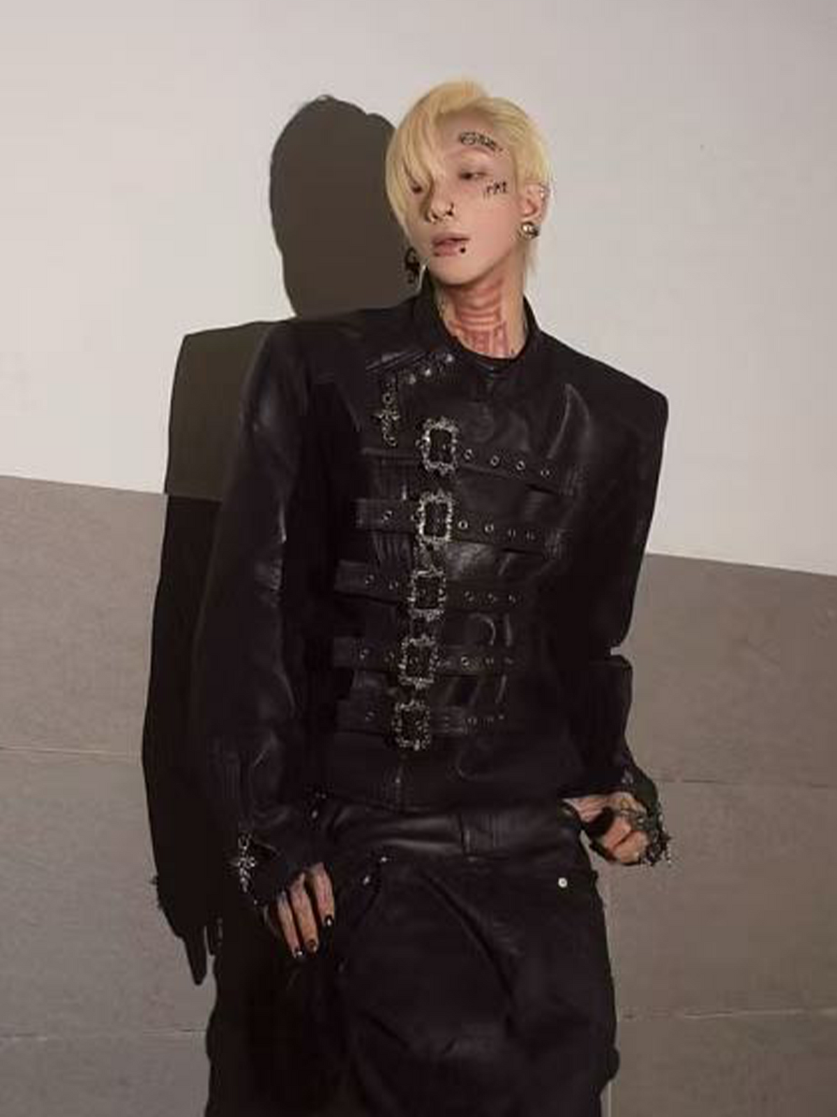 TH4SWE Retro Ornate Buckled Faux Leather Jacket