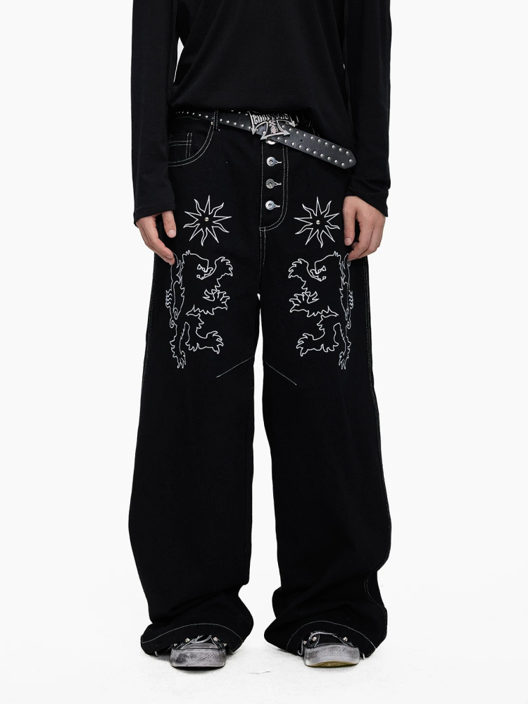 Starlight Embroidery Black Wide Pants