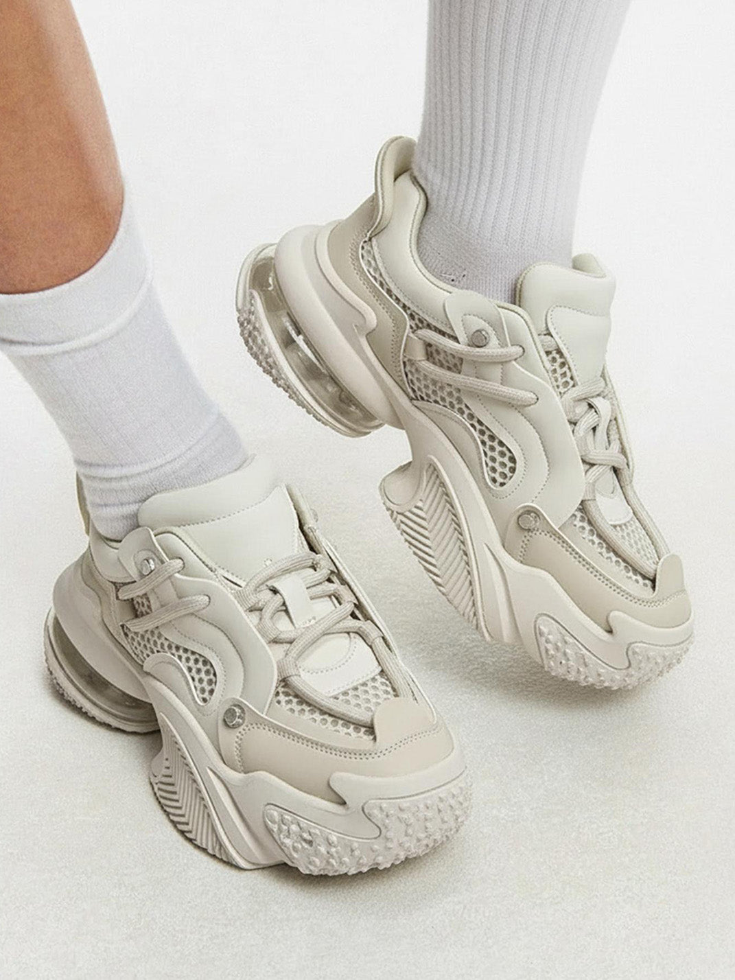 Beige Vortex Mesh Platform Sneakers