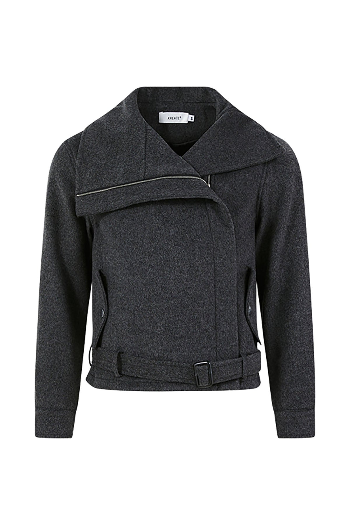 KREATE Asymmetrical Funnel-Neck Wool-Blend Jacket