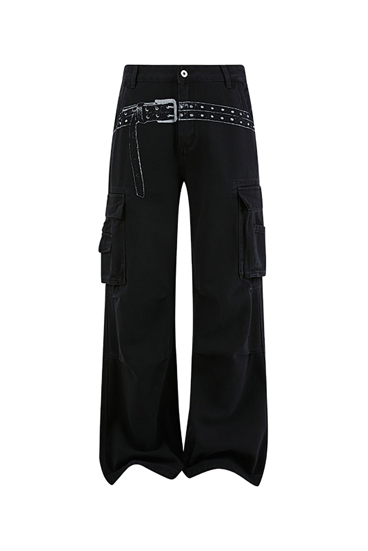 KREATE Washed Belt Graphic Crinkled Cargo Pants