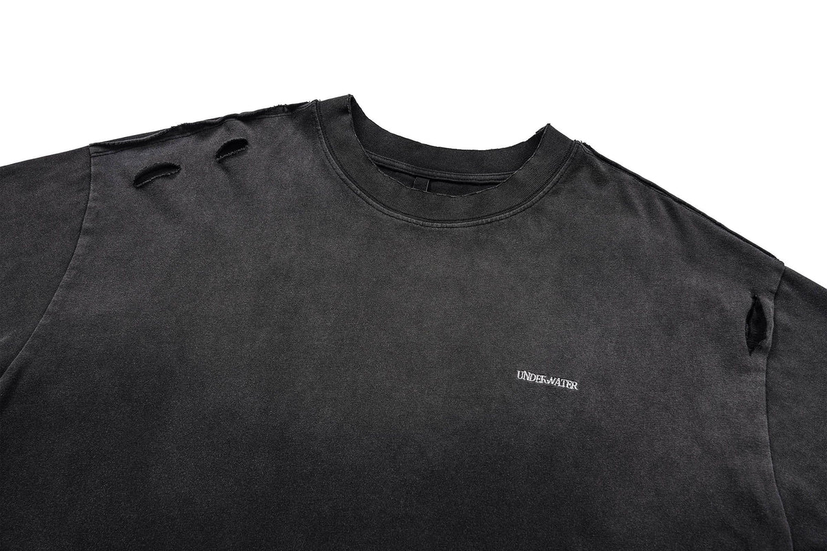 UNDERWATER Washed Ripped Gradient T-Shirt Black