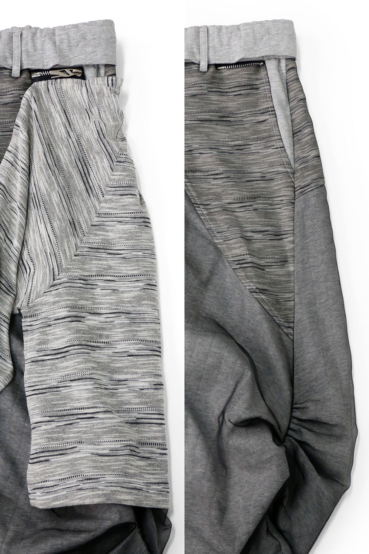 RELABEL Detachable Striped Drape Ruched Oversized Shorts Gray