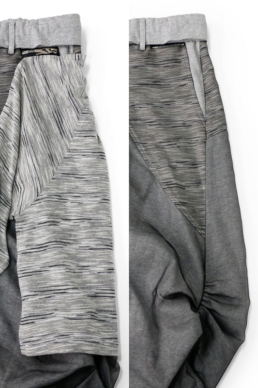 RELABEL Detachable Striped Drape Ruched Oversized Shorts Gray