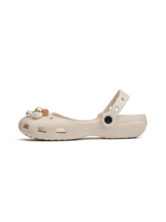 Mary Jane Style Breathable Slide Sandals-Beige