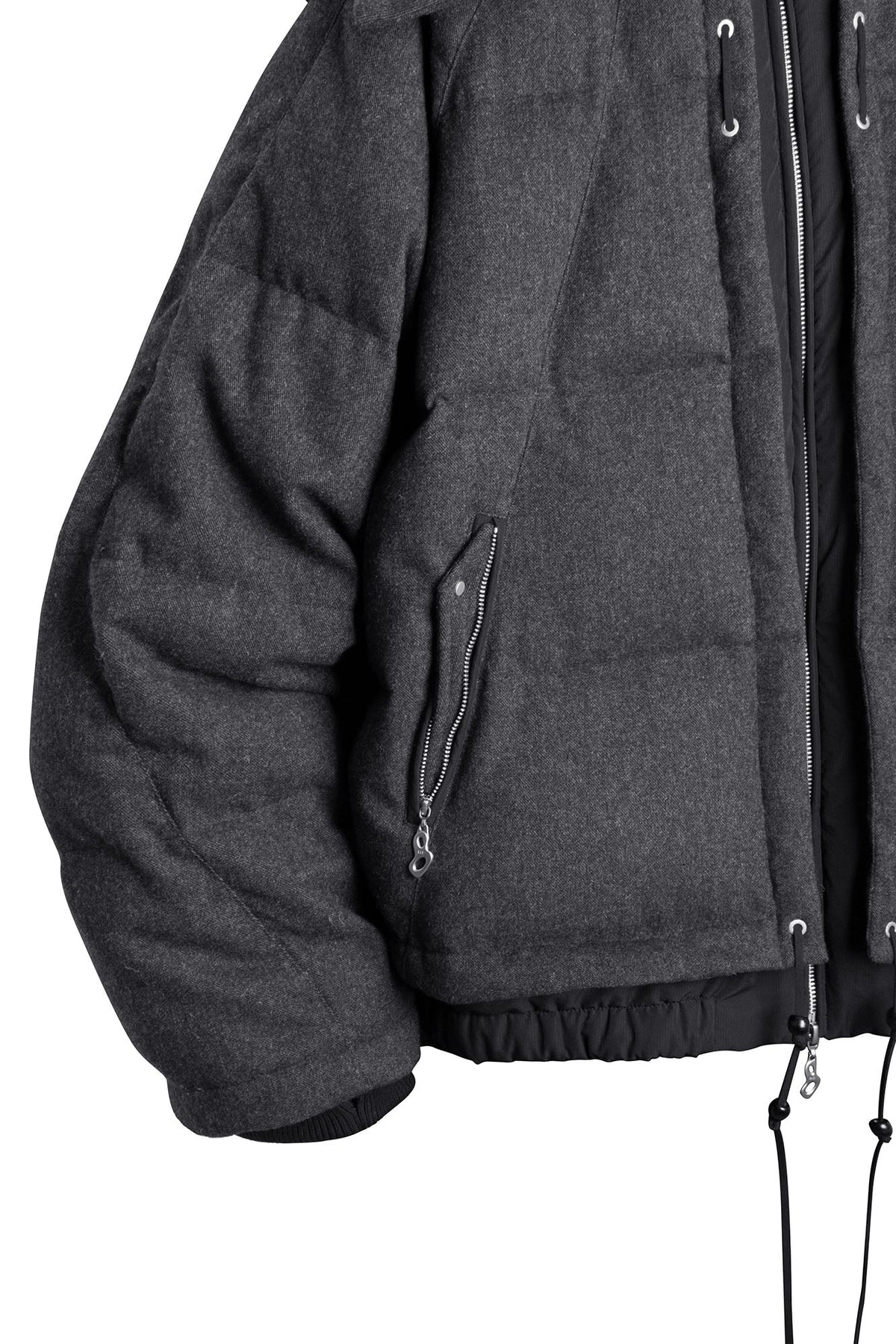 RELABEL Layered Detachable Hood Wool-Blend Puffer Jacket Gray