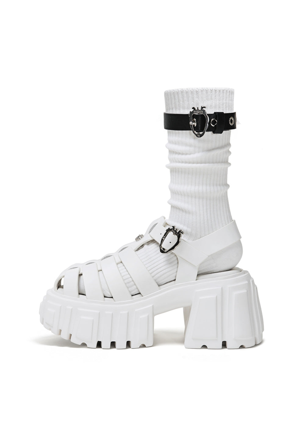 Black Chunky-Heel Roman Platform Sandals