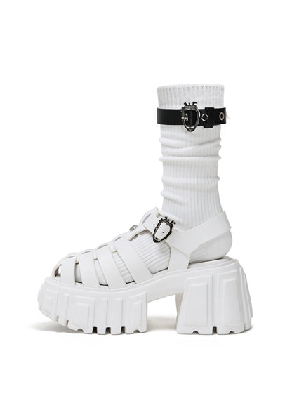 Black Chunky-Heel Roman Platform Sandals